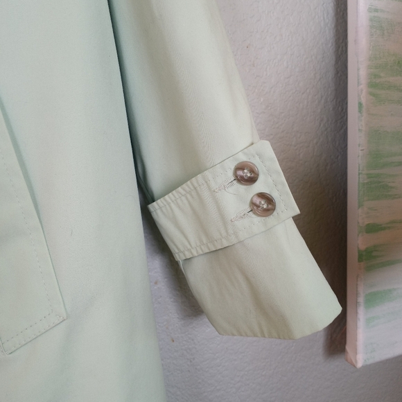 Vintage Sears Pastel Green Double Breasted Trench Coat Zip Out Furry Lining M L - Picture 3 of 9